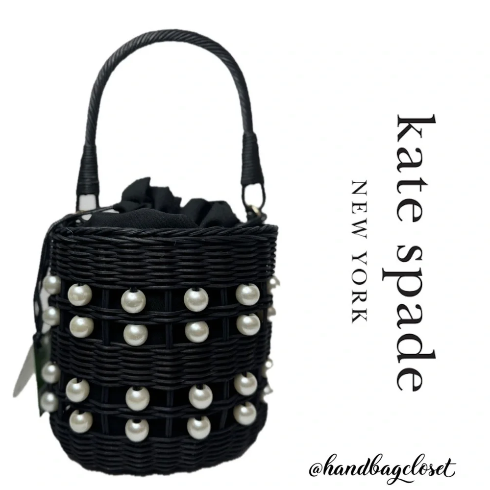 Kate Spade x Target Black Pearl Embellished Basket Wicker Bucket Bag